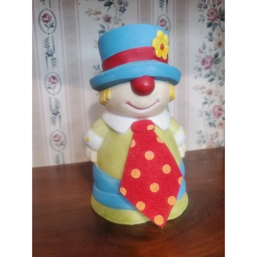 Vintage Ceramic Clown Bell Hand Painted Circus Decor Red Polka Dot Tie